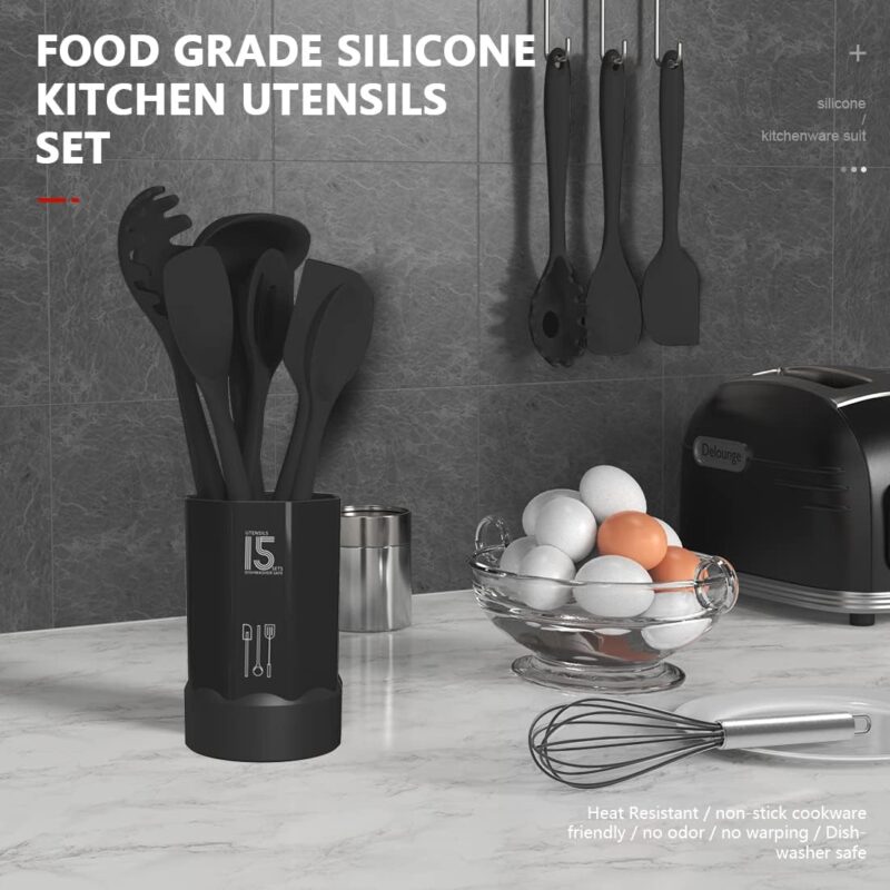 Silicone Cooking Utensils Set - 446°F Heat Resistant Kitchen Utensils,Turner Tongs,Spatula,Spoon,Brush,Whisk,Kitchen Utensil Gadgets Tools Set for Nonstick Cookware,Dishwasher Safe (BPA Free)  Amazon.ca Home - Image 2