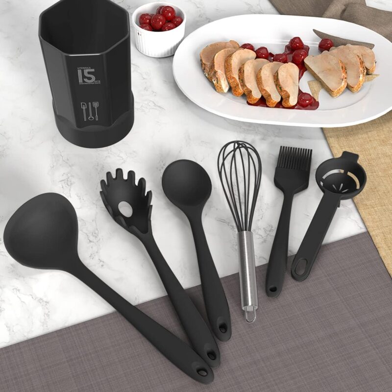 Silicone Cooking Utensils Set - 446°F Heat Resistant Kitchen Utensils,Turner Tongs,Spatula,Spoon,Brush,Whisk,Kitchen Utensil Gadgets Tools Set for Nonstick Cookware,Dishwasher Safe (BPA Free)  Amazon.ca Home - Image 8