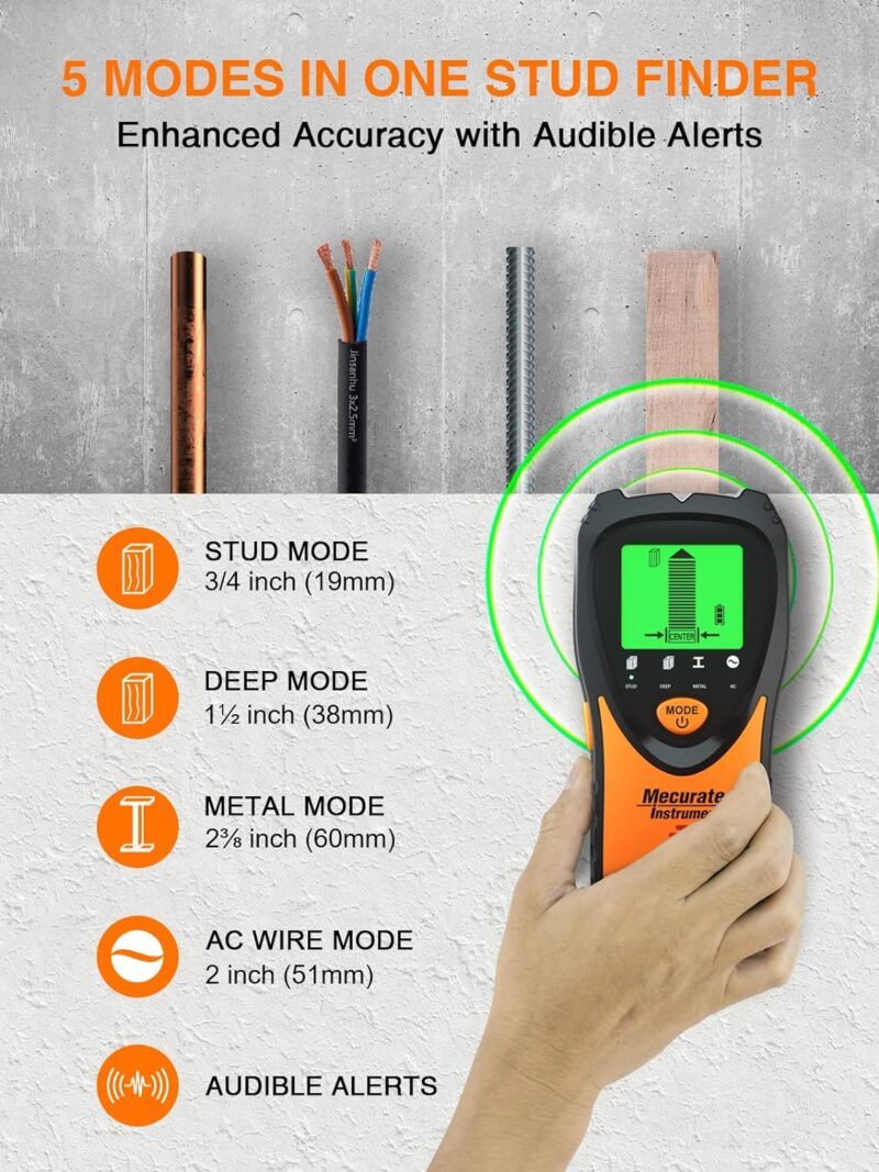 Mecurate Stud Finder Wall Scanner Sensor - 5 in 1 Electronic Stud with LCD Display & Audio Alarm for Wood AC Live Wire Metal Studs Detection Joist Pipe  Amazon.ca Tools & Home Improvement - Image 2