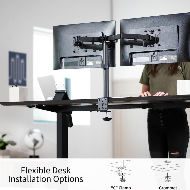 VIVO Dual Monitor Desk Mount, Heavy Duty Fully Adjustable Stand, Fits 2 LCD LED Screens up to 30 inches, Black, STAND-V002  Amazon.ca Office Products - Image 5